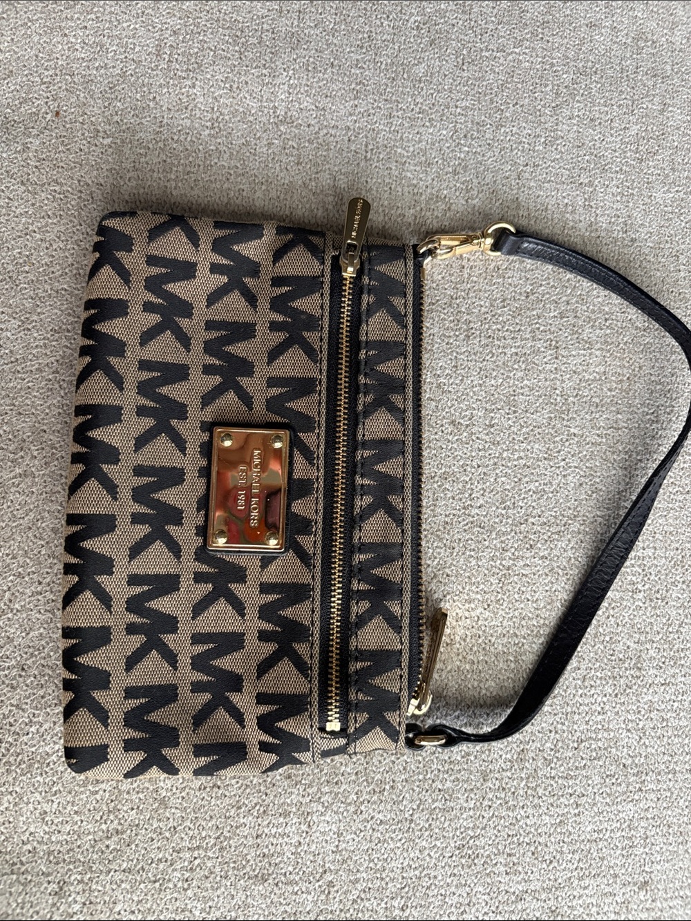 Michael Kors Brown and Black MK Logo Wristlet Clutch
